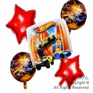 SET DE GLOBOS METALIZADO HOT WHEELS 5 UNIDADES X 1